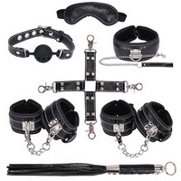 НАБОР (маска, ошейник, кляп, фиксатор, наручники, оковы, плеть) цвет чёрный арт. NTU-80450